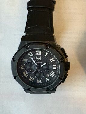 All-Black Men's Chronograph Watch with Roman Numerals